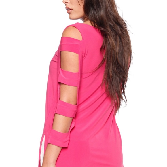 Last Tango 3/4 Ladder-Sleeve, Asymmetrical Top. Fuchsia. M - Picture 2 of 9